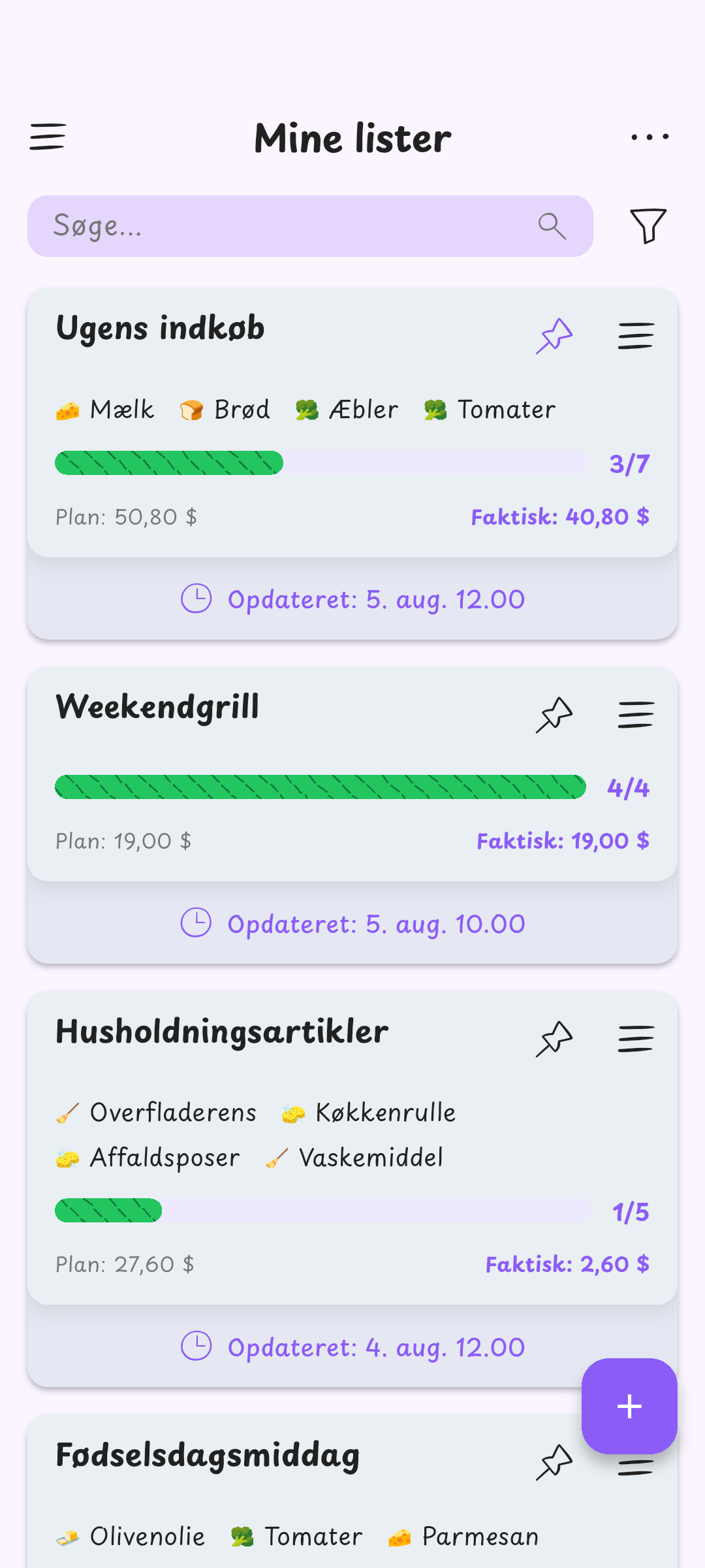 Alle dine lister samlet