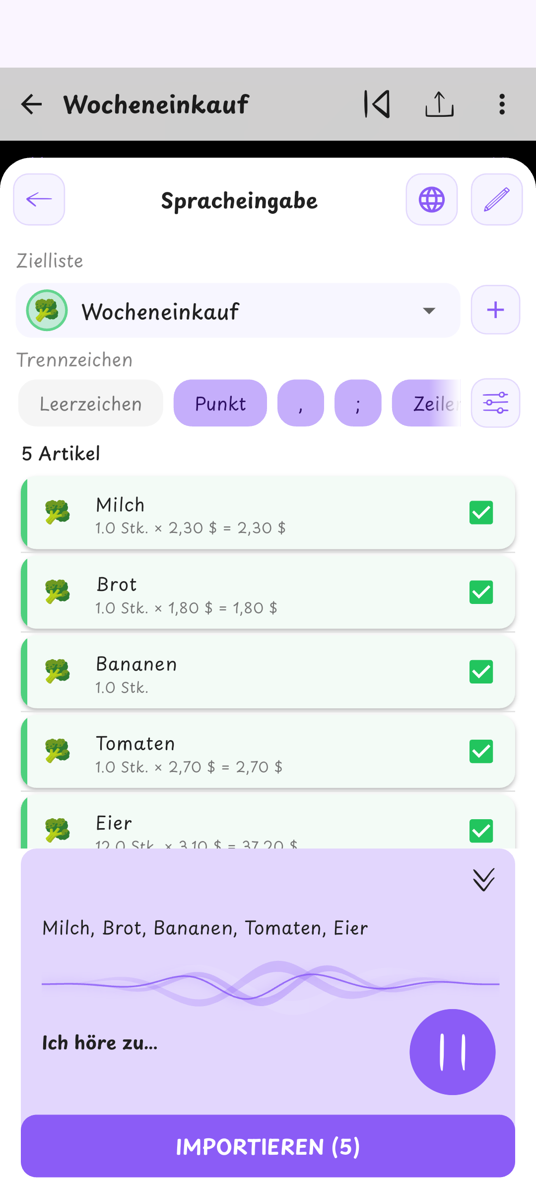 Einkäufe per Sprache hinzufügen