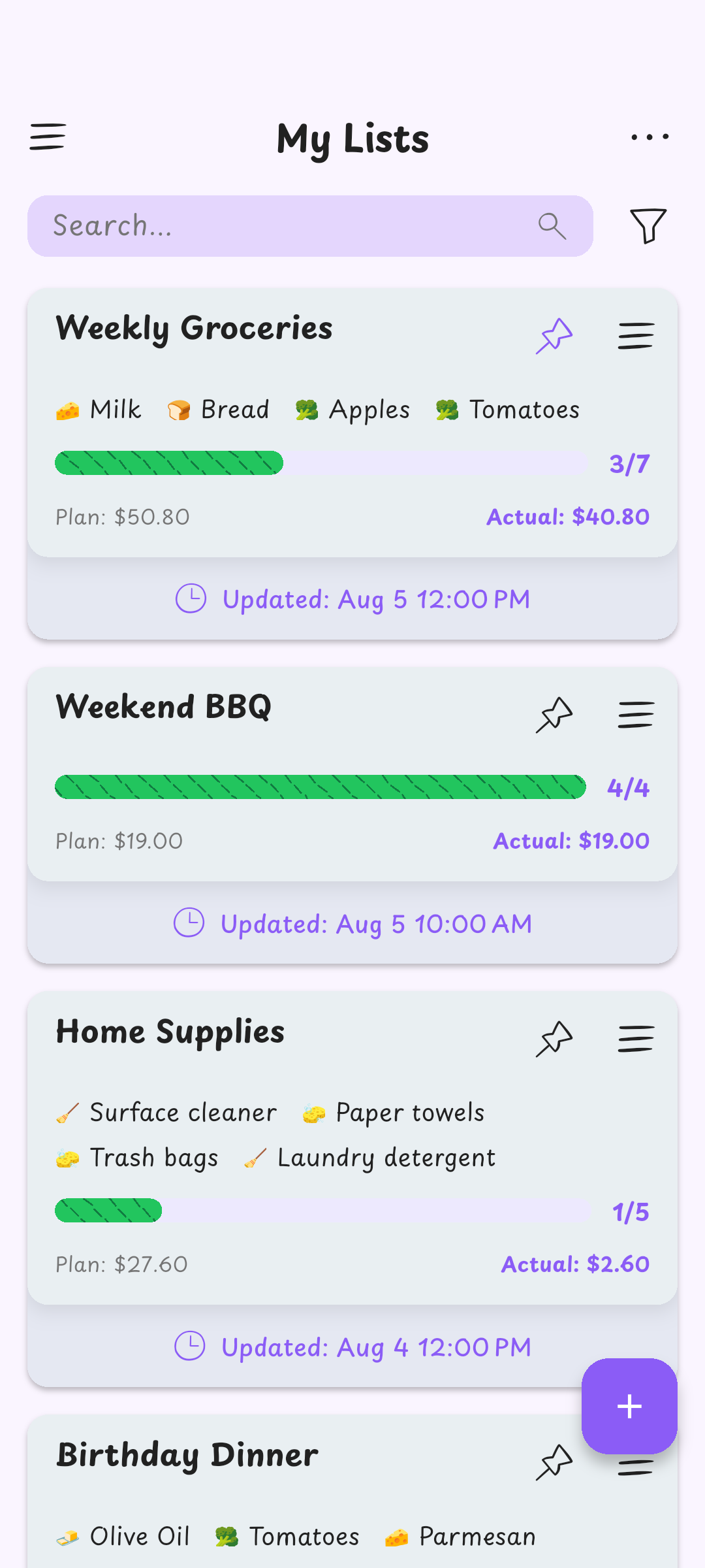 All your lists together