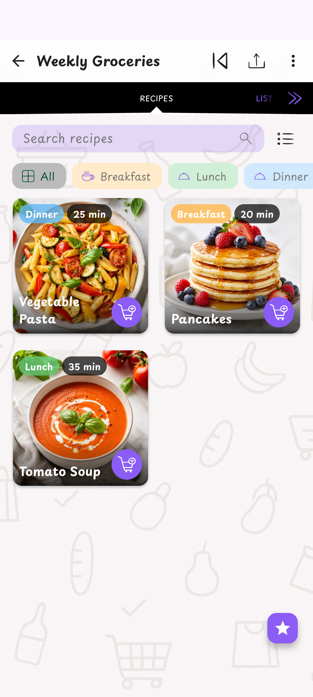 From recipe to shopping list