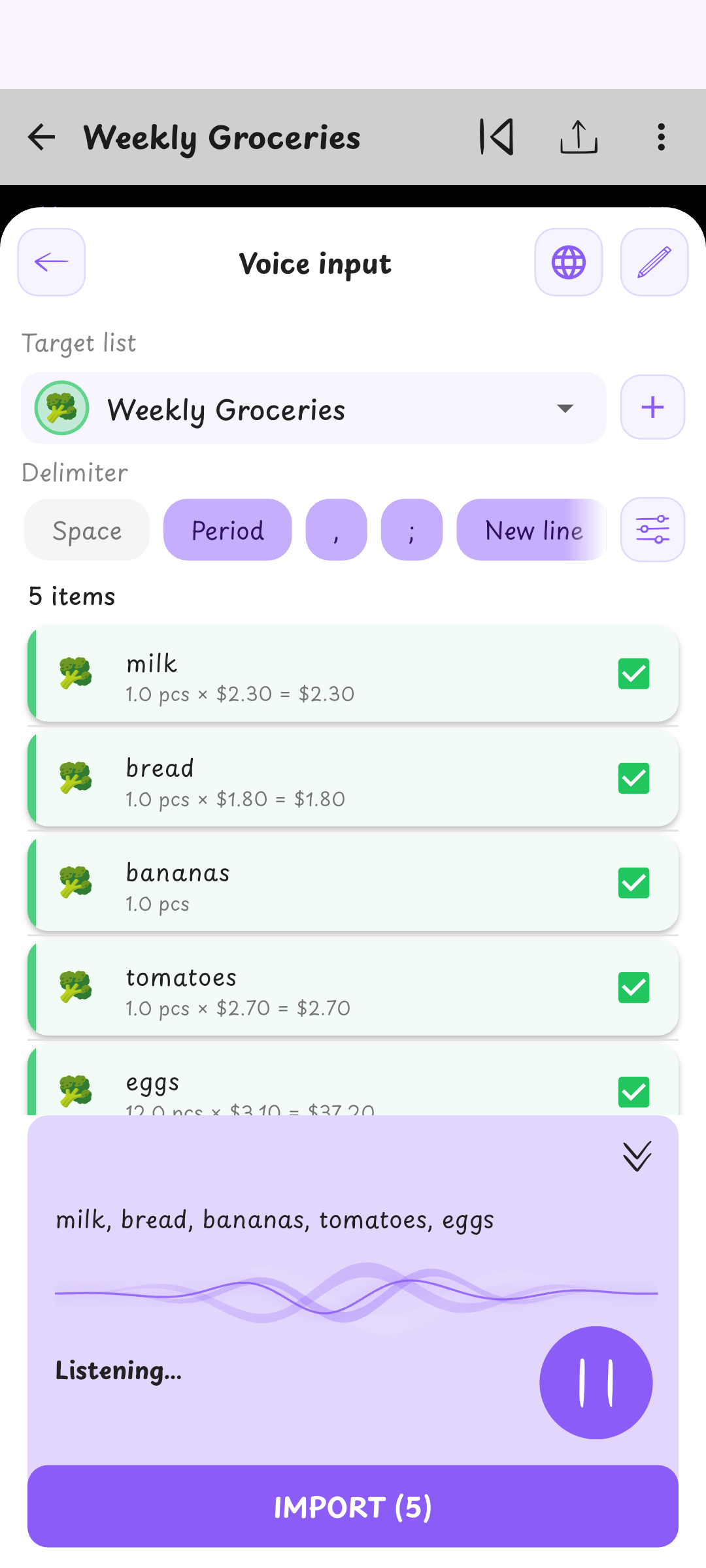 Add your shopping by voice