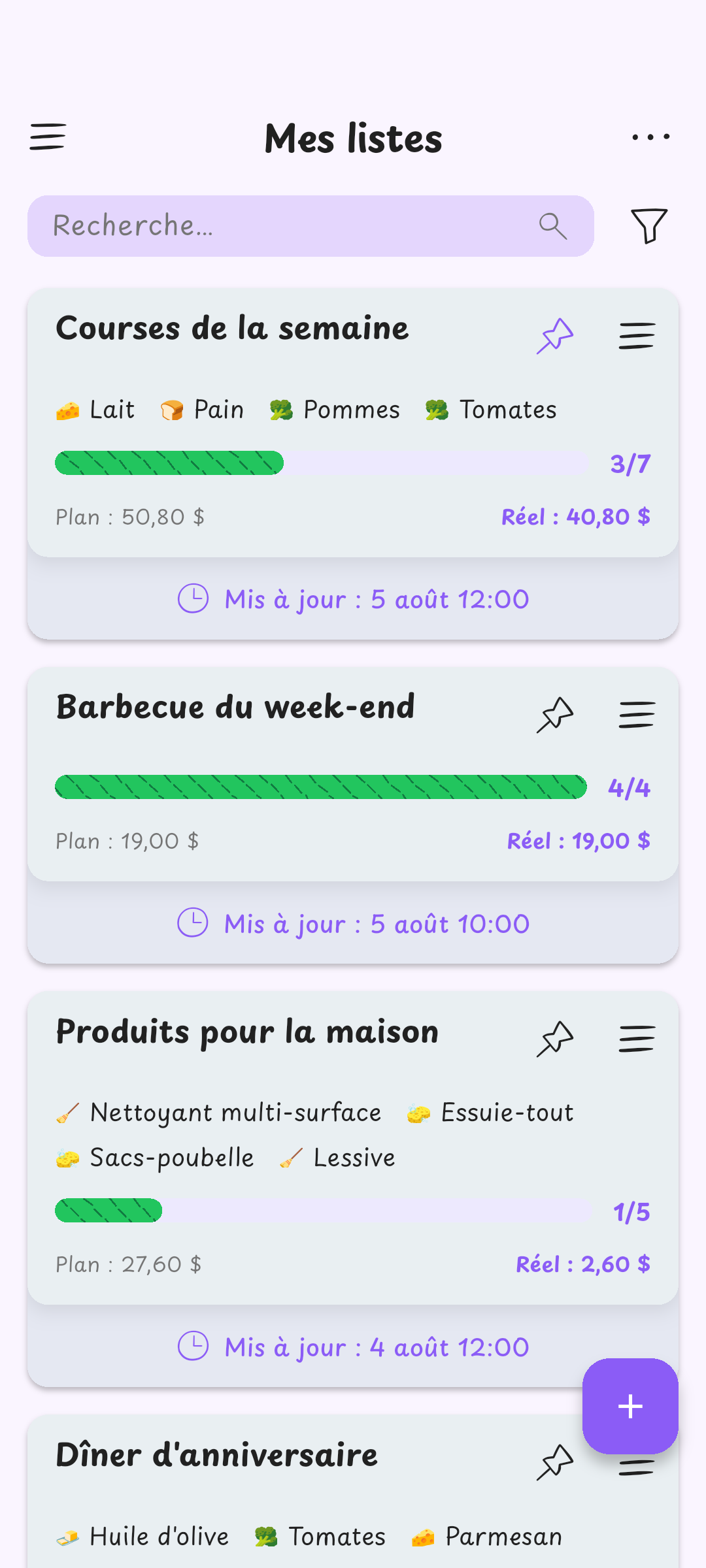 Toutes tes listes réunies