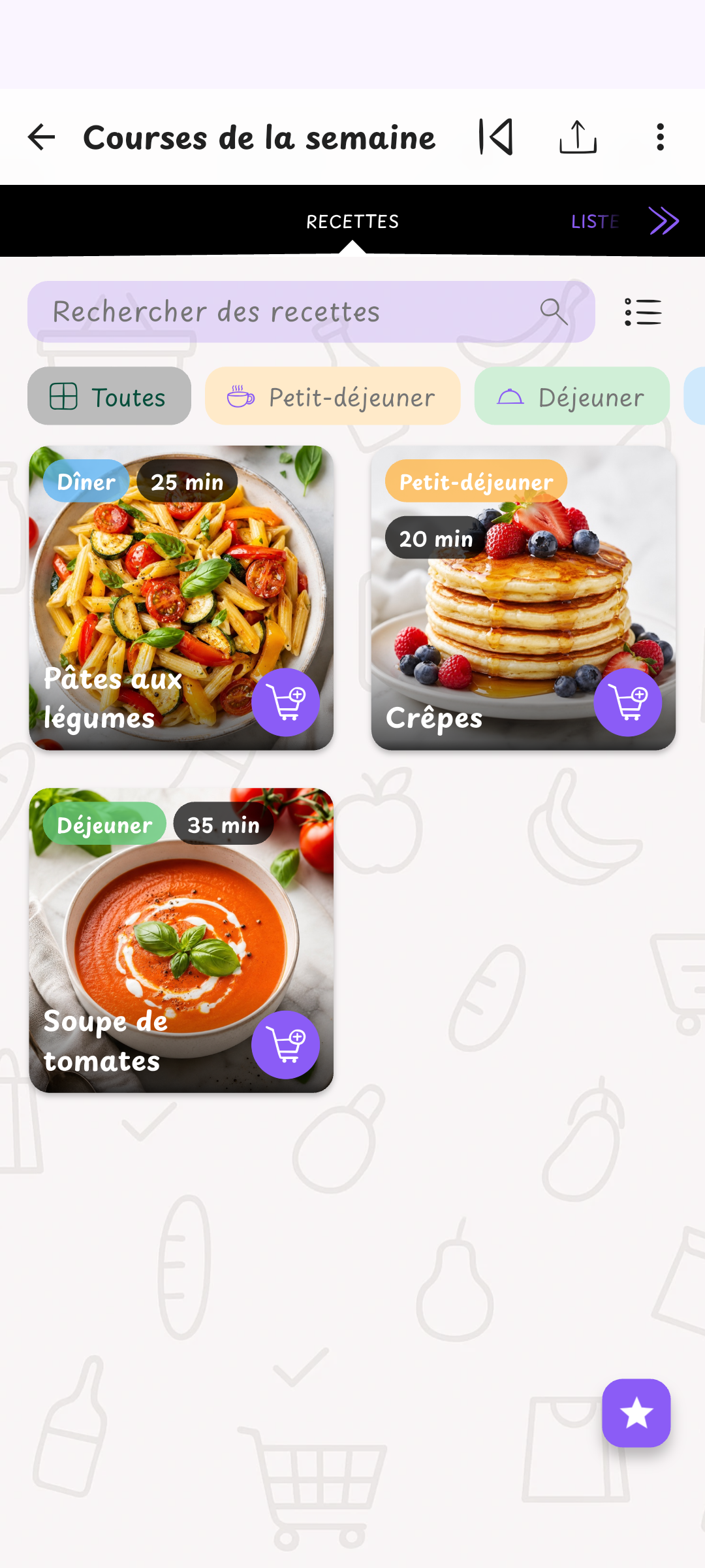 De la recette à la liste de courses