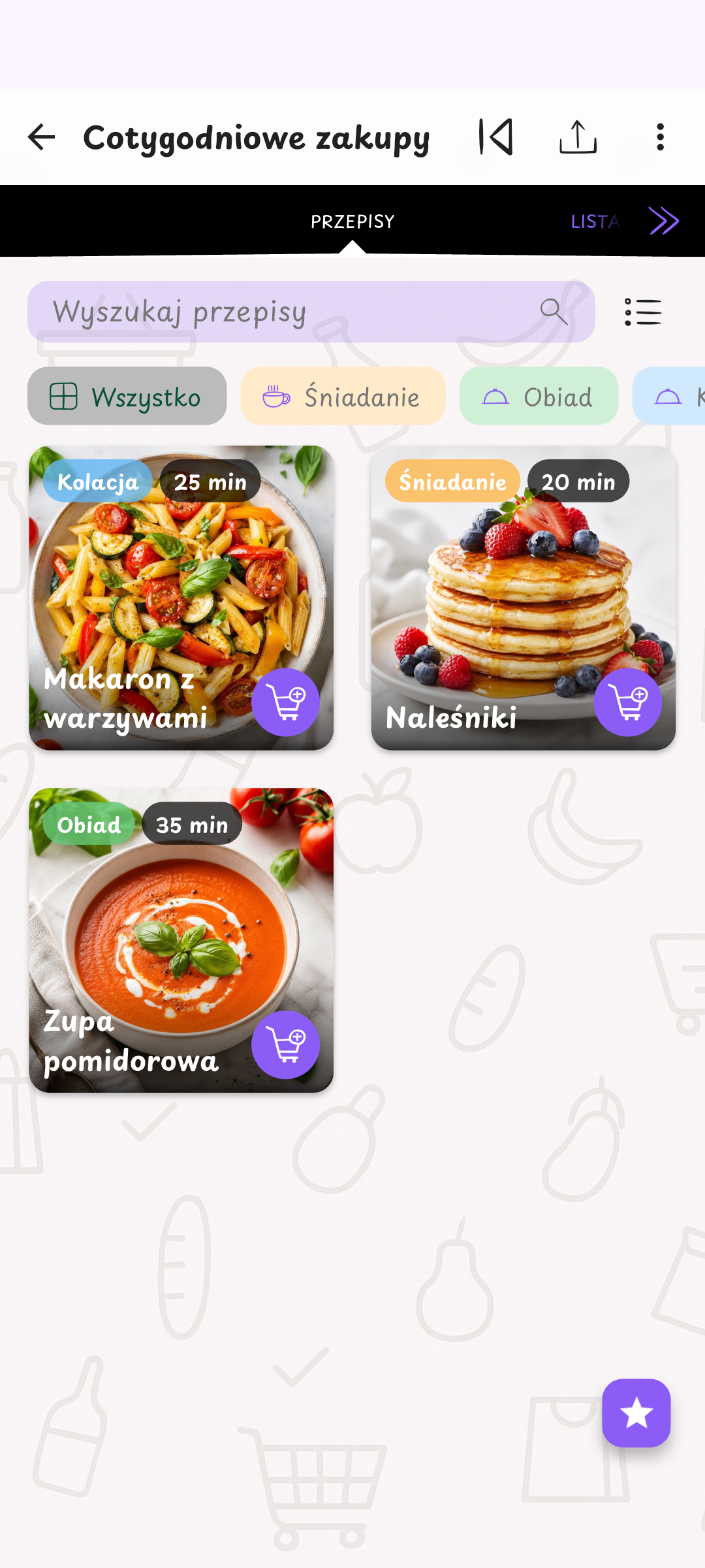 Z przepisu na listę zakupów