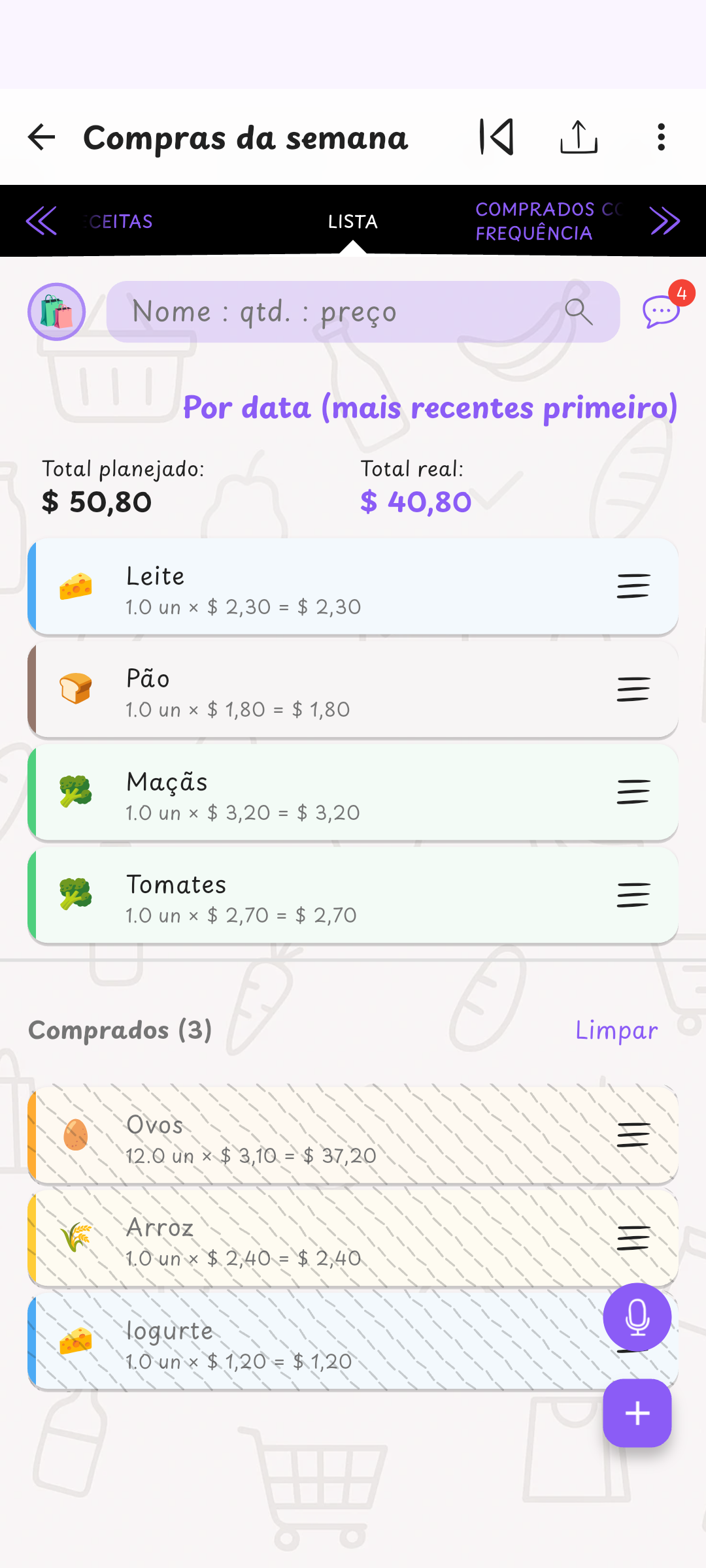 A tua lista — tudo à vista