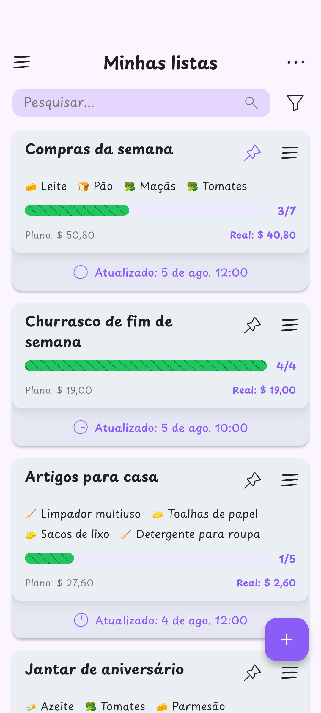 Todas as tuas listas juntas