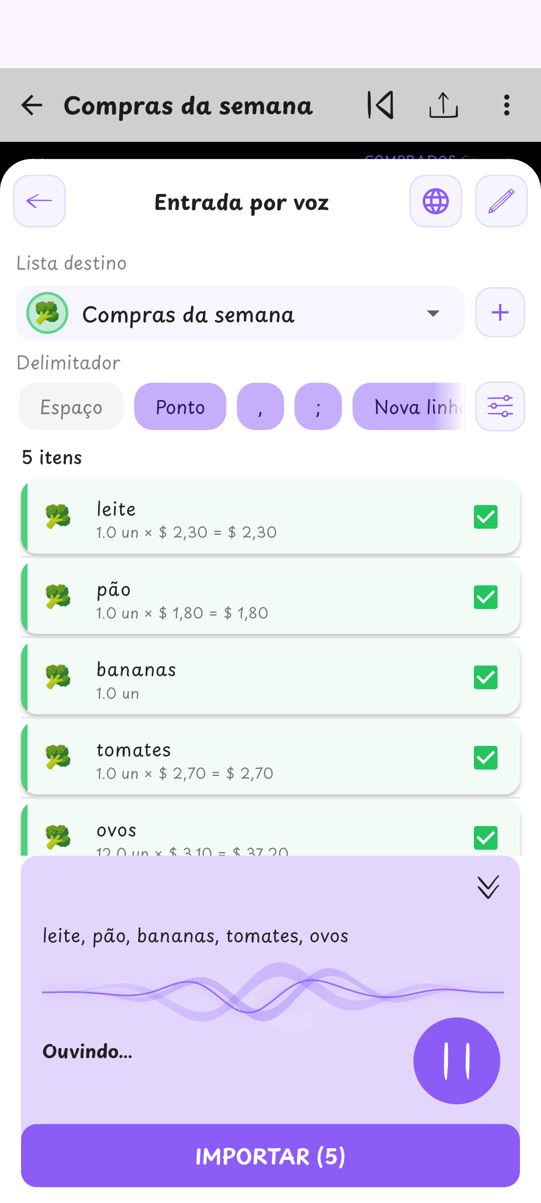 Adiciona as compras por voz