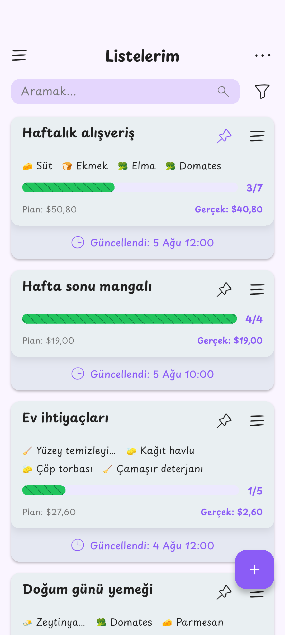 Tüm listelerin bir arada