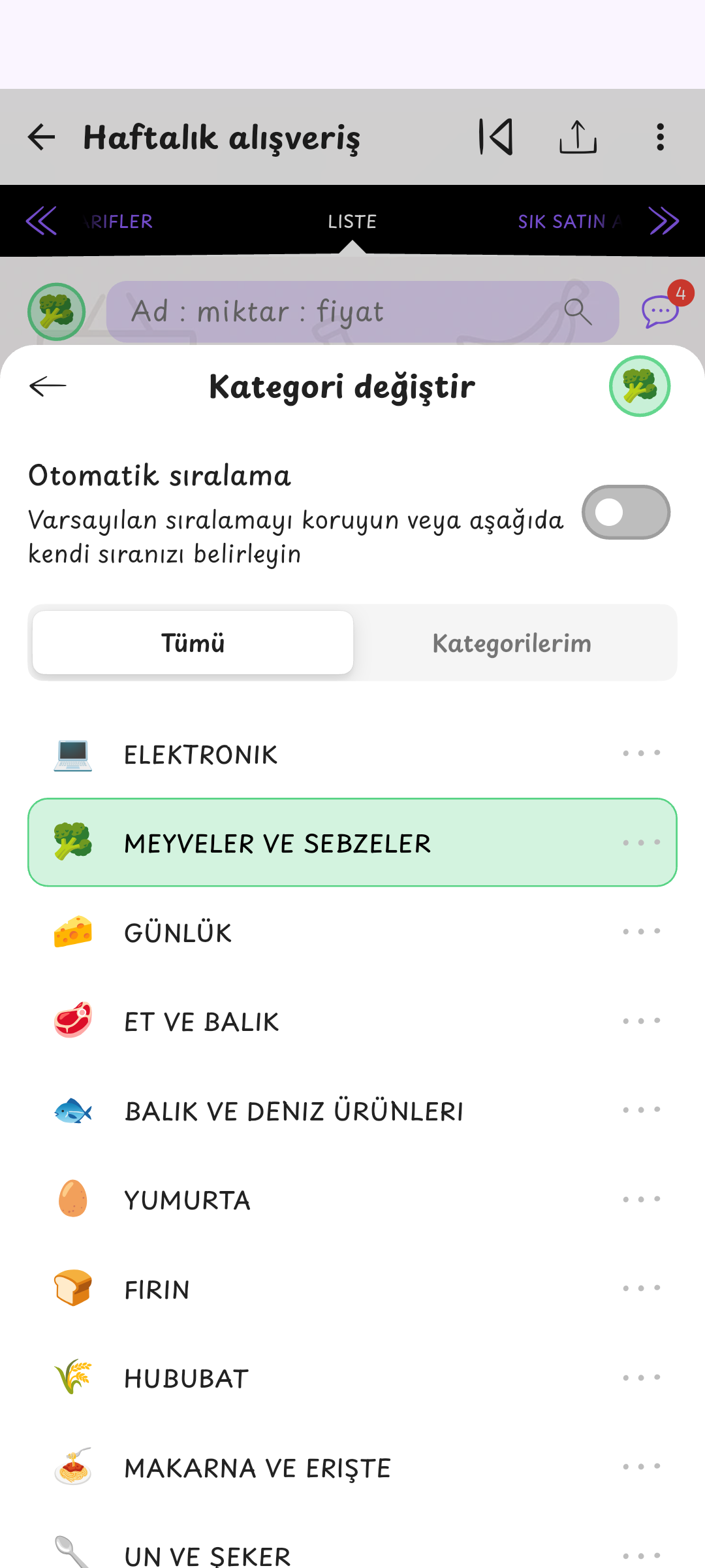 Sana göre kategoriler